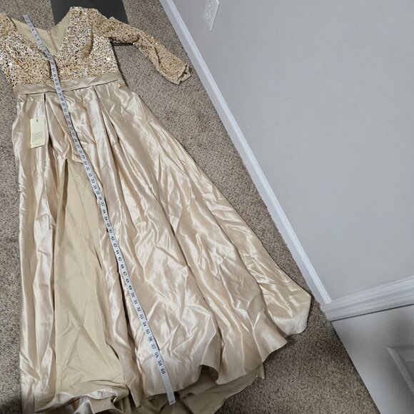 (Fits 14) NWT Unbranded Champagne-Gold Velvet-Sequin Ballgown w Satin Skirt - Picture 11 of 11